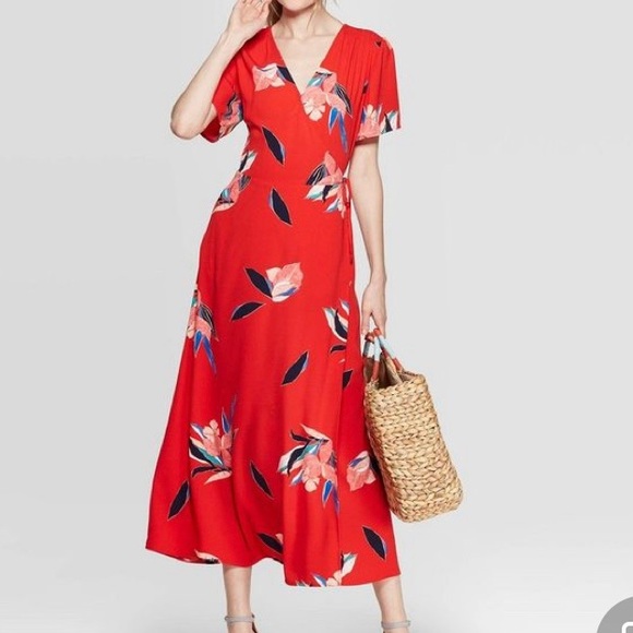 a new day Dresses & Skirts - Floral Print V-Neck Maxi Wrap A New Day Red
